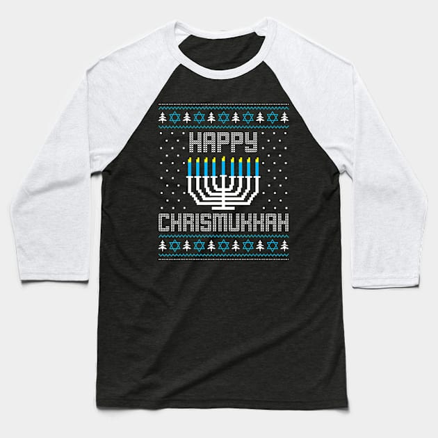 Happy Chrismukkah Menorah Ugly Christmas Hanukkah Baseball T-Shirt by eylaaadamf